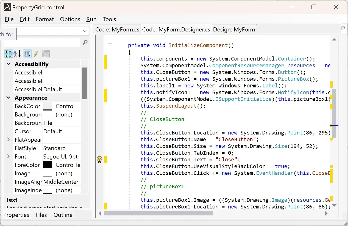 PropertyGrid control