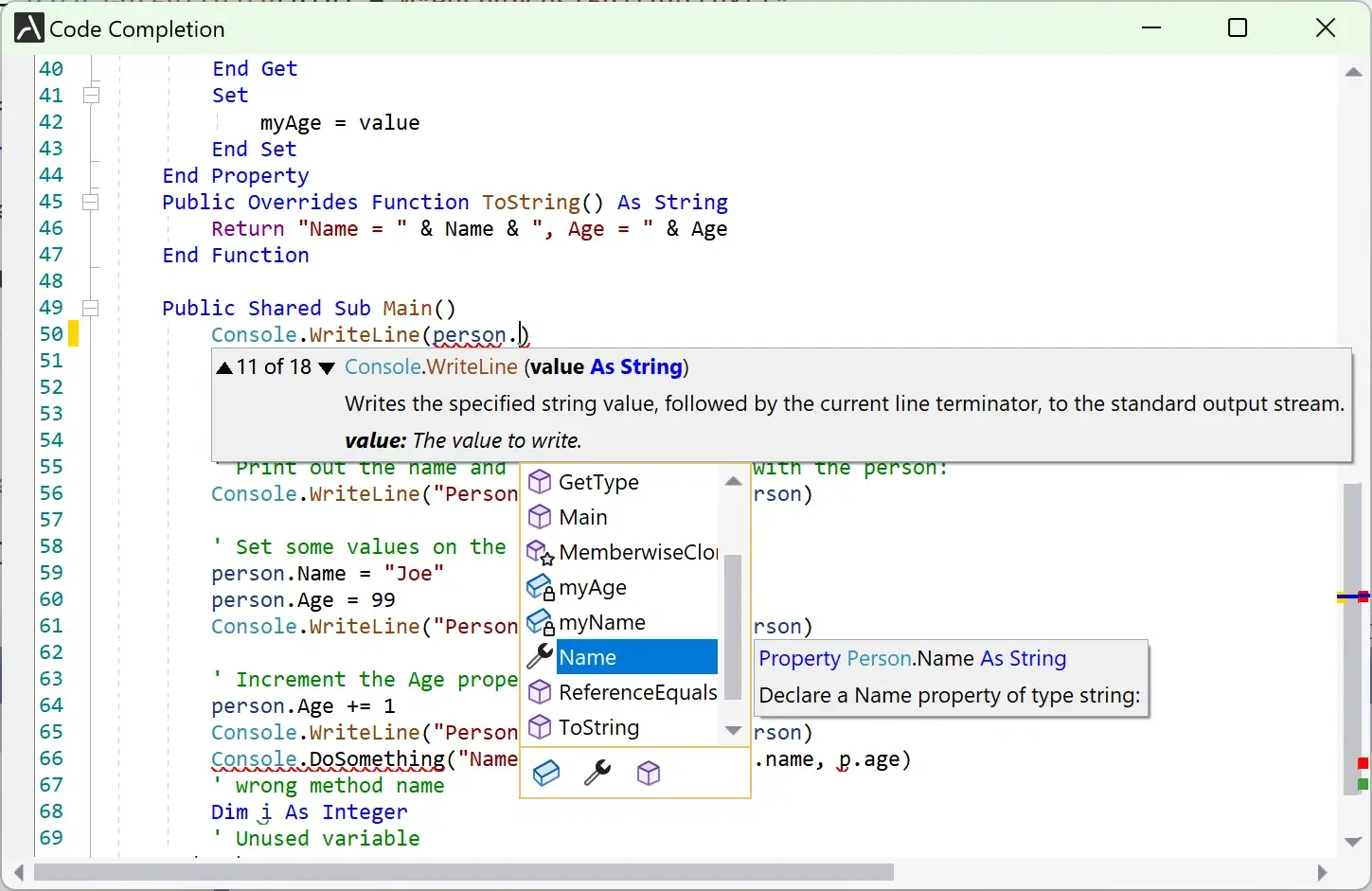 Code completion (IntelliSense)