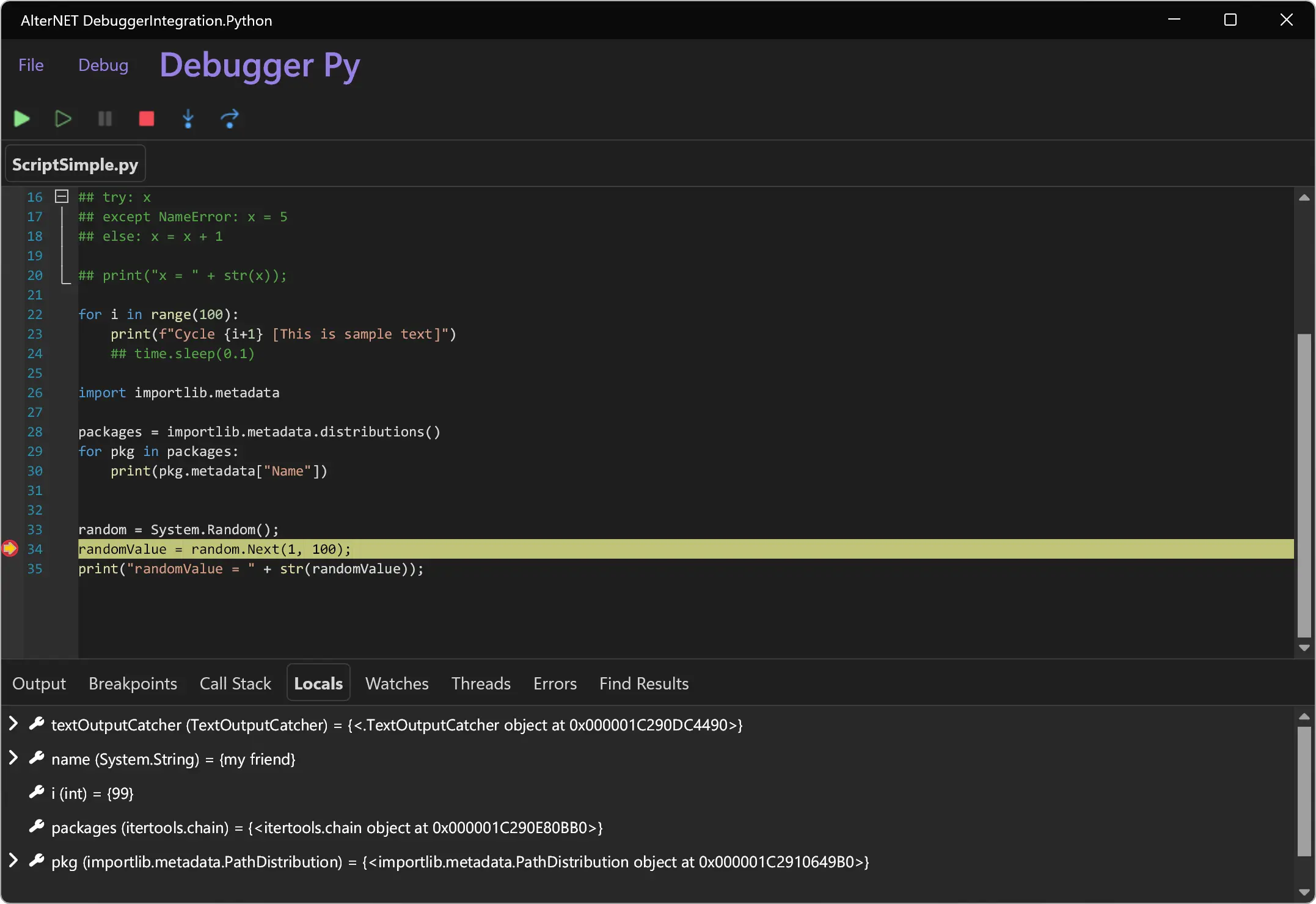 Script debugger AlterNET UI and MAUI controls