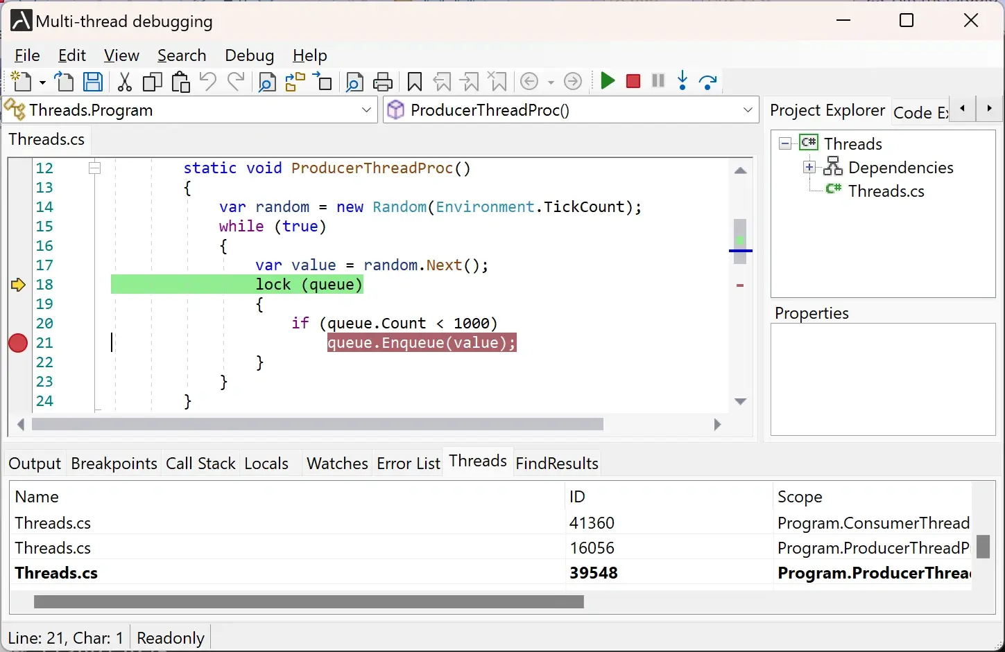 Debugging multiple threads